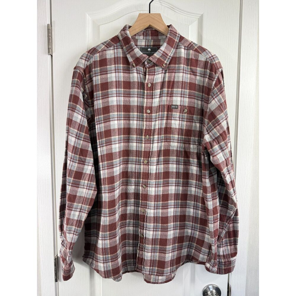 Southern Shirt Company Plaid Flannel Shirt Burgundy Blue Gray Men's Size XL